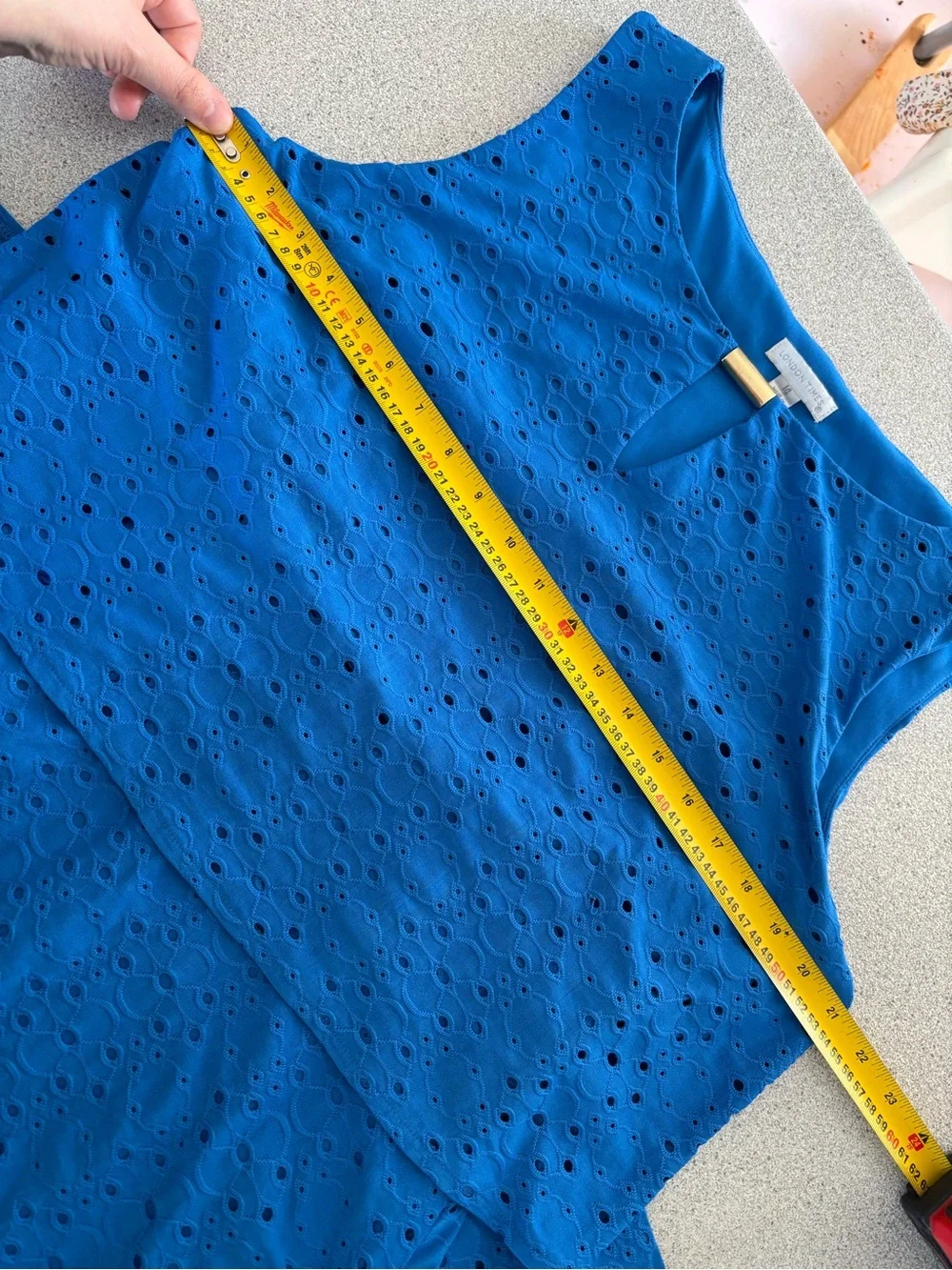 London Times Blue Eyelet Fit Flare Dress Size 14 Wedding Guest Date Night Office - Picture 10 of 12